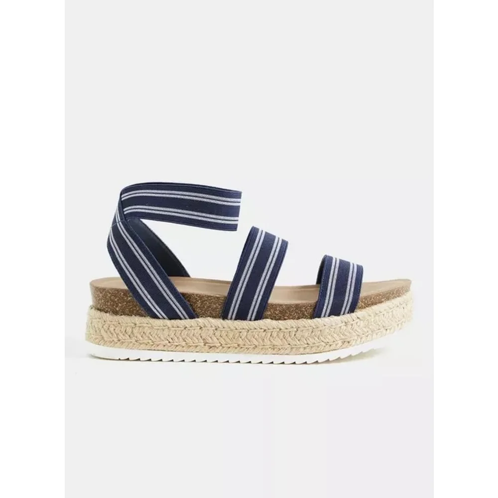 Torrid Women Cushion Elastic Navy White Stripe Espadrille Platform SZ 9 WIDE